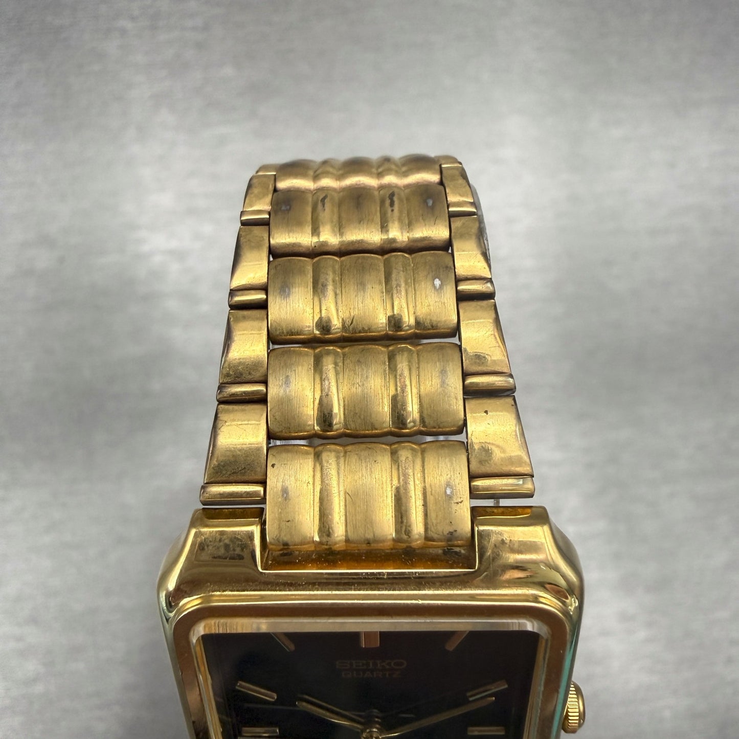 Seiko SX Watch Men 26mm Black Dial Gold Tone Rectangle V701-5J00 New Battery4