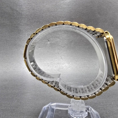 Elgin Tank Watch Men 26mm Black & Gold Dial Gold Tone Date Rectangle New Battery9