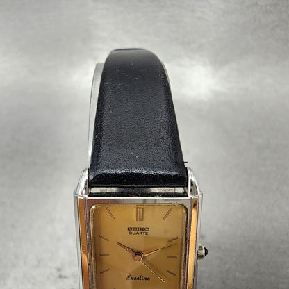 Seiko Exceline Tank Watch Women 19mm Gold Dial Two Tone Rectangle New Battery4
