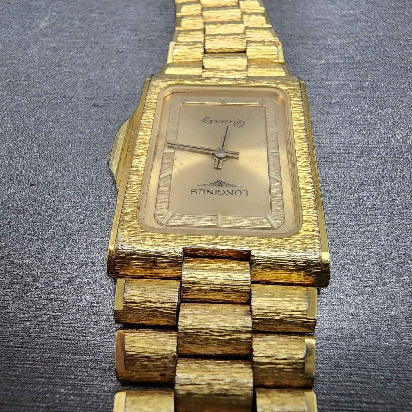 Longines Tank Watch Men 23mm Gold Dial Gold Tone Rectangle PARTS Vintage5