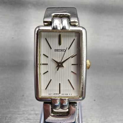 Seiko Watch Women 18mm White Dial Silver Tone Rectangle V401-6279 New Battery0
