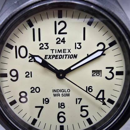 Timex Expedition Scout Watch Men 40mm Cream Dial Black Tone Date Round New BattH1