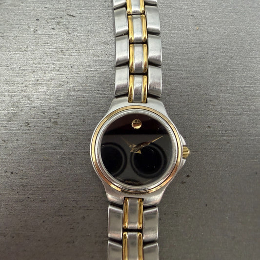 Movado Museum Watch Women 24mm Black Dial Two Tone Round READ!!!! 81-E3-828 Runs0