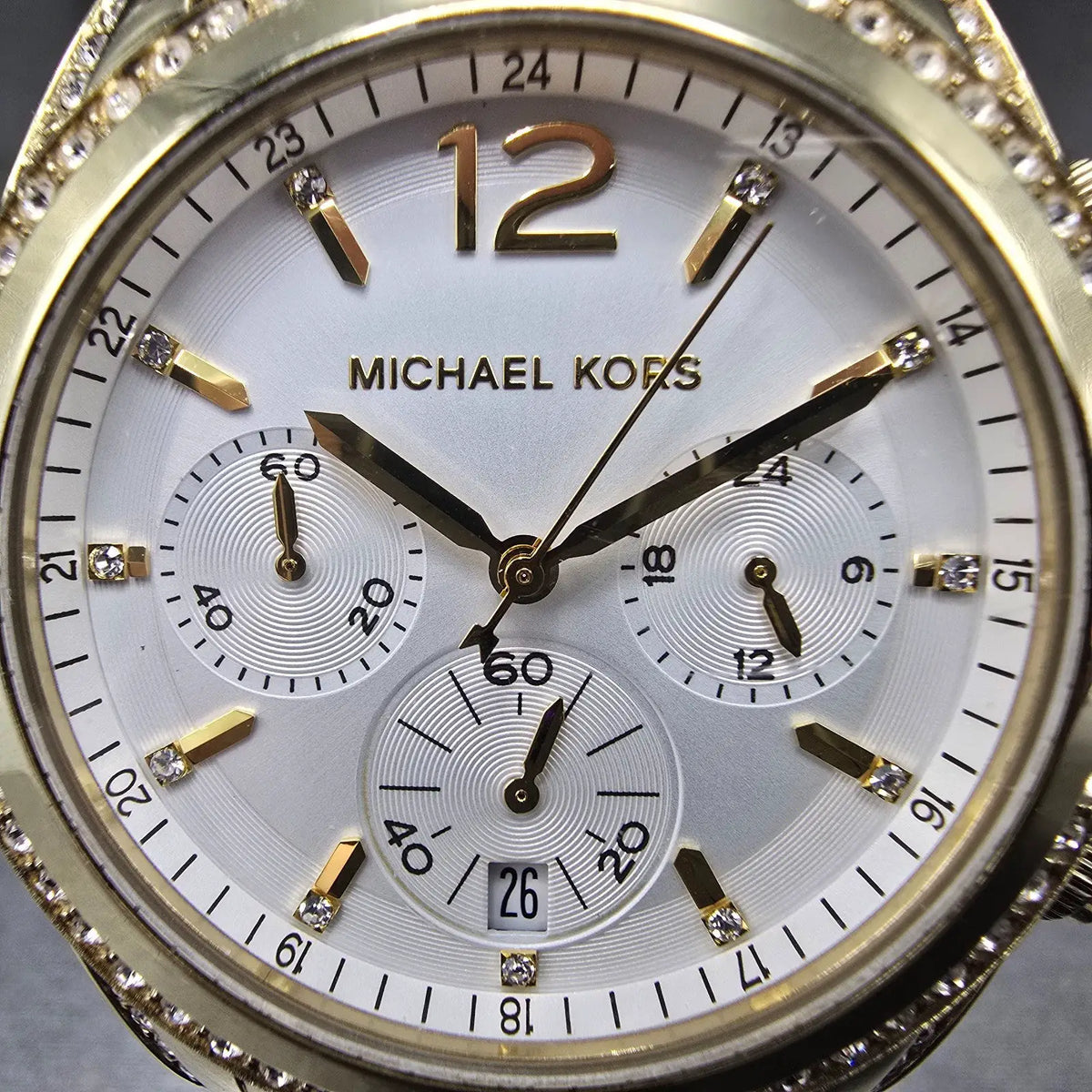 Michael Kors Pressley Chronograph Watch 39mm Women White Dial Gold Tone PARTS1