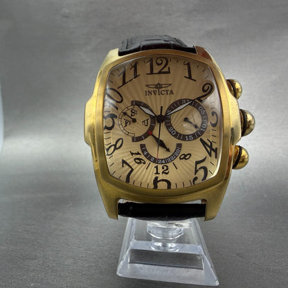 Invicta Lupah Watch Men 47mm Gold Dial Gold Tone Rectangle Daydate New Battery A5