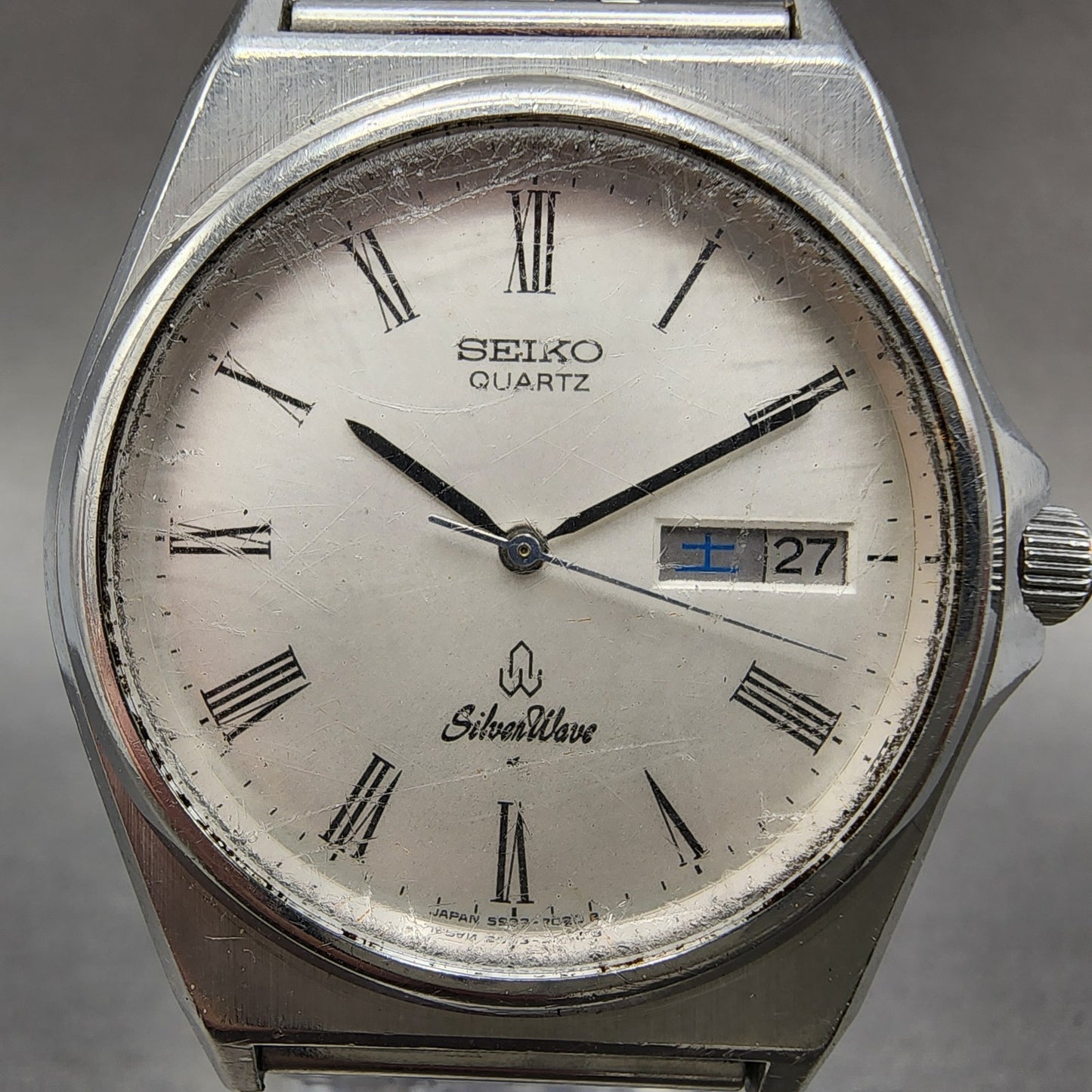 Seiko SilverWave Watch Men 35mm Silver  Dial Steel Daydate 59337020 New Battery1