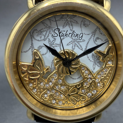 Stuhrling Jezebel Watch Women 29mm White Dial Gold Tone Round New Battery1