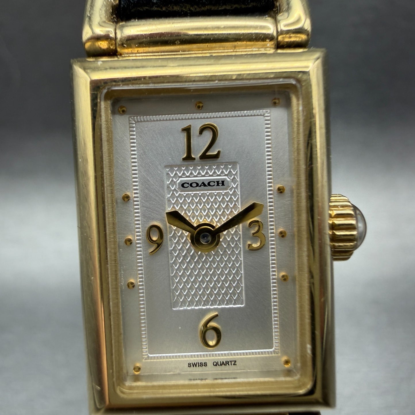 Coach Tank Watch Women 17mm White Dial Gold Tone Rectangle 0312 New Battery1