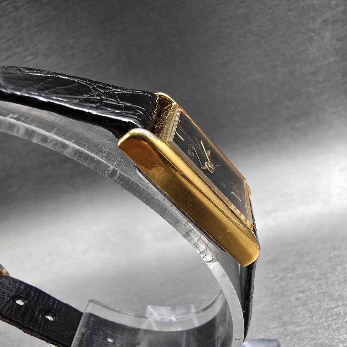Citizen Tank Watch Women 17mm Black Dial Gold Rectangle 3220-945174 New Battery3