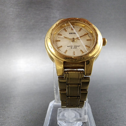 Seiko Watch Women 25mm Cream Dial Gold Tone Round V701-2H30 New Battery