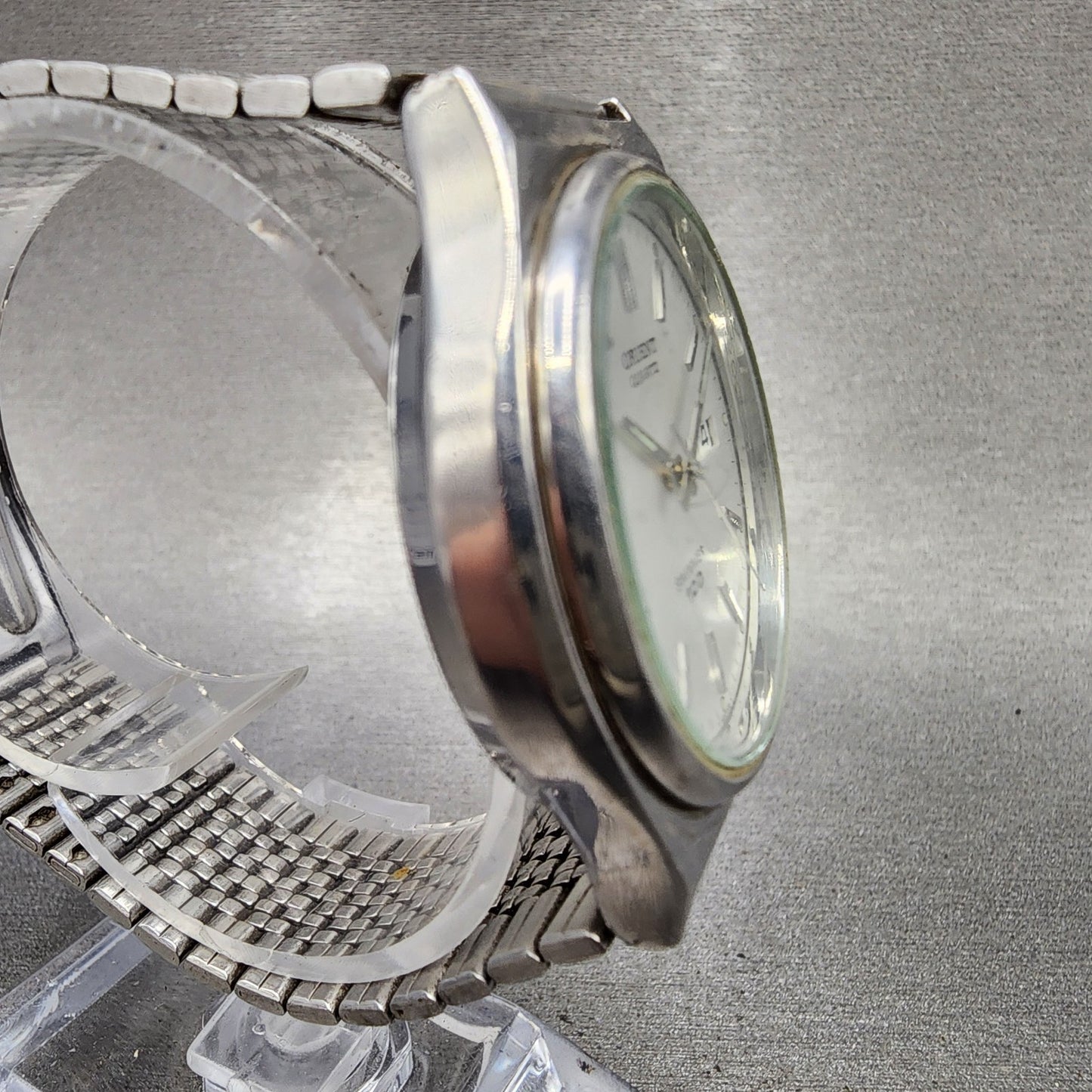 Orient Swimmer Watch Men 35mm Silver Dial Silver Tone Date Round New Battery3