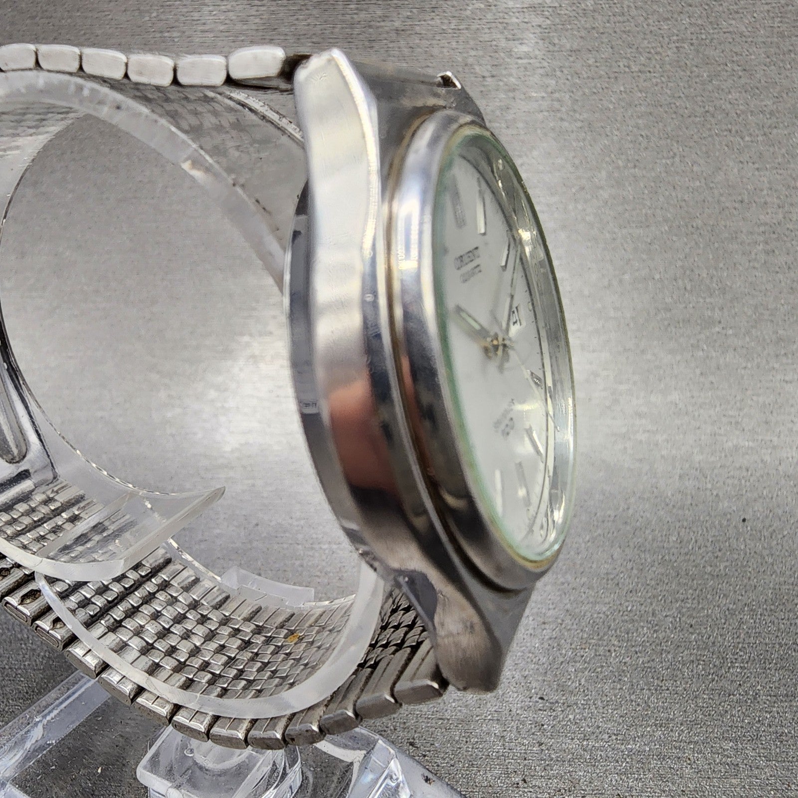 Orient Swimmer Watch Men 35mm Silver Dial Silver Tone Date Round New Battery3