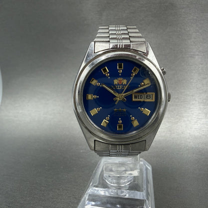 Orient Tri-Star Watch Men 36mm Blue Dial Steel Daydate Automatic Runs Crystal5
