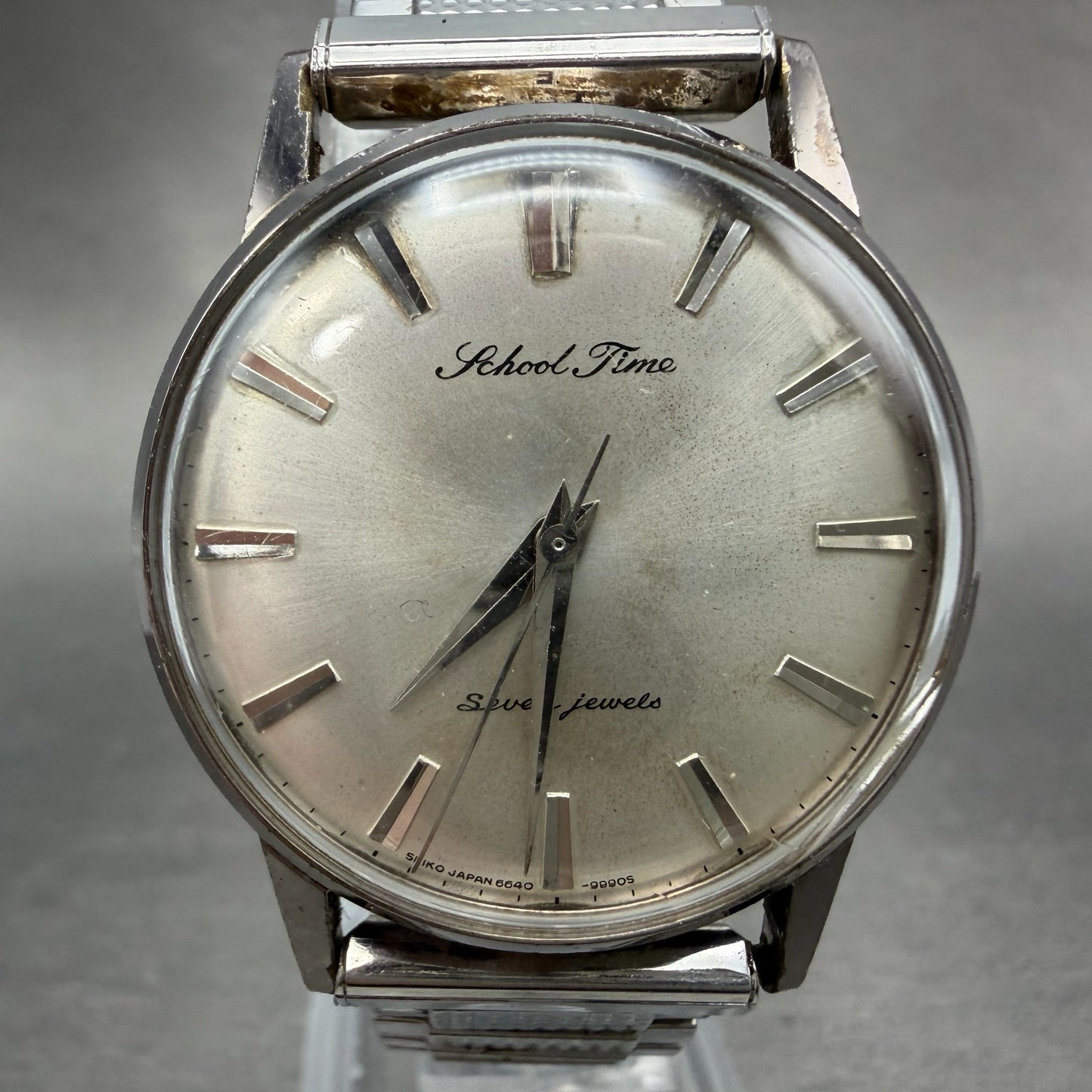 Seiko School Time Watch Men 33mm Silver Dial Silver Tone Manual 6640-9990 PARTS0