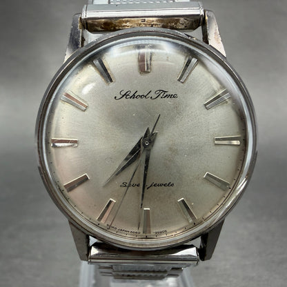 Seiko School Time Watch Men 33mm Silver Dial Silver Tone Manual 6640-9990 PARTS0