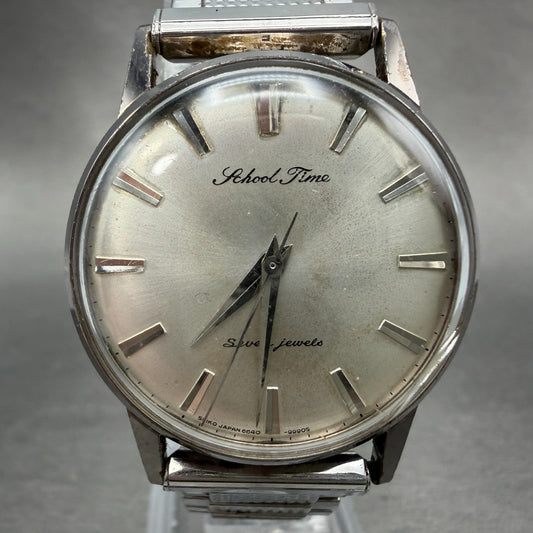 Seiko School Time Watch Men 33mm Silver Dial Silver Tone Manual 6640-9990 PARTS0