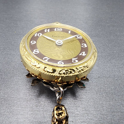 VTG Lucerne Pocket Watch Women Gold Tone Floral Brooch Round Manual Wind PARTS