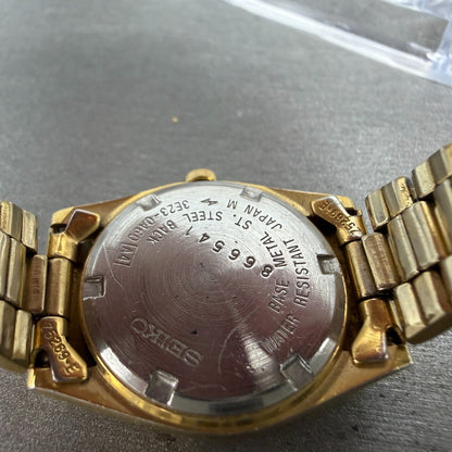 Seiko SQ Watch Women 24mm Gold Dial Gold Tone Daydate Round 3E23-0A60 NewBatt H99