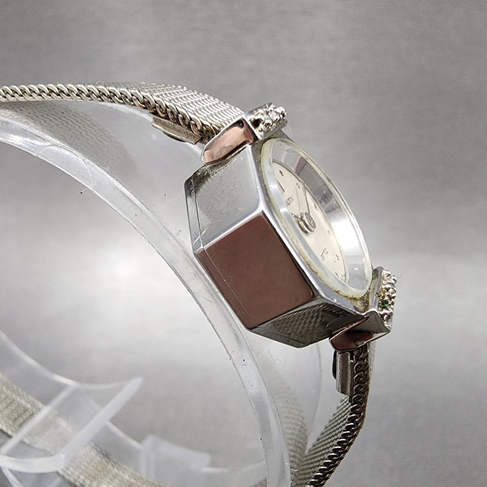Hamilton Watch women 17mm White Dial 10K White Gold Plated Diamonds New Battery3