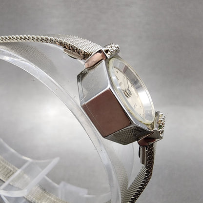 Hamilton Watch women 17mm White Dial 10K White Gold Plated Diamonds New Battery3