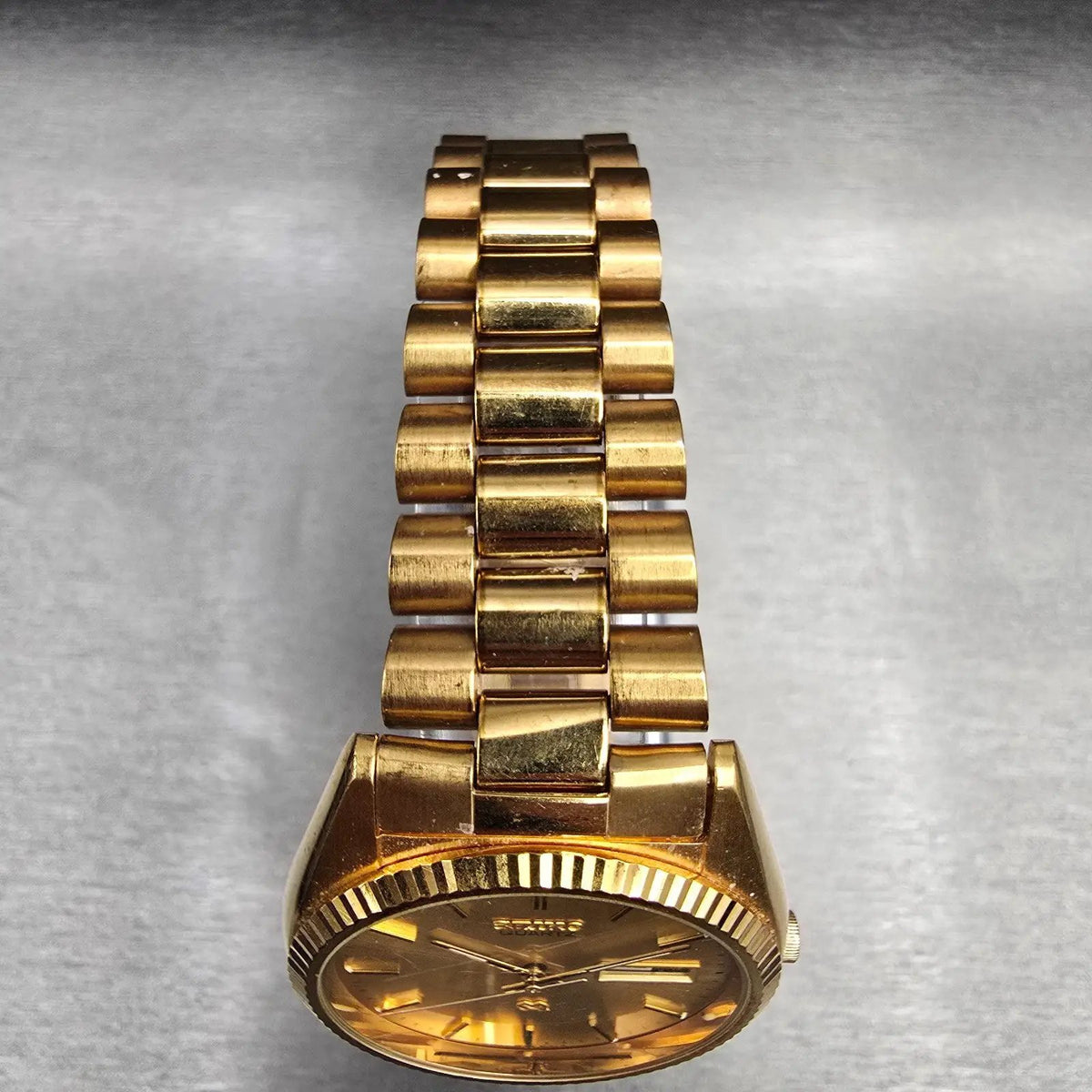 Seiko President Watch Men 35mm Gold Dial Gold Tone Daydate 5Y23-8A60 New Battery4