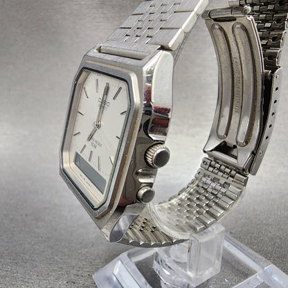 Casio AQ351 Watch Men 31mm Silver Dial Silver Tone Rectangle Alarm Chrono PARTS3