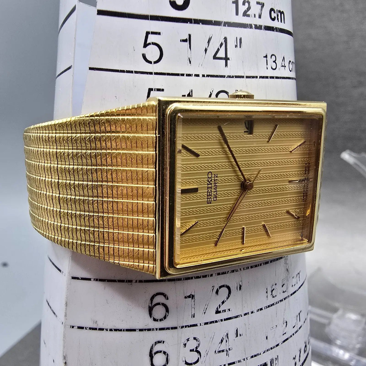 Seiko Tank Watch Men 24mm Gold Dial Gold Tone Date 5P32-5239 PARTS Vintage11