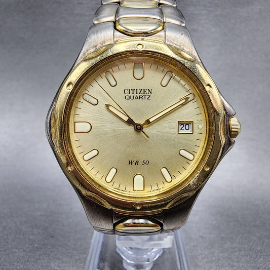 Citizen Watch Men 36mm Champagne Dial Two Tone Date Round 1112-S68334 New Batt