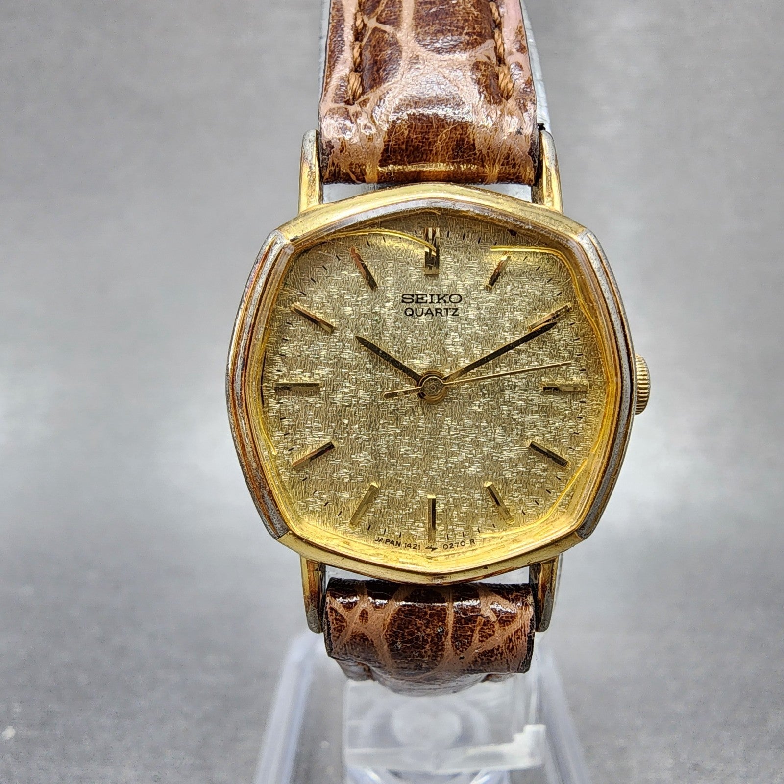 Seiko Watch Women 22mm Champagne Dial Gold Tone Octagon 14215140 New Battery0