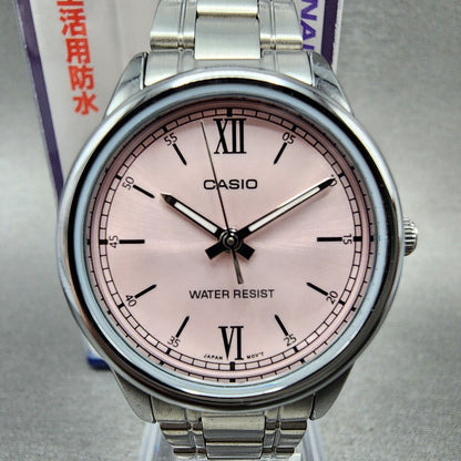 Casio Watch Women 28mm Pink Dial Stainless Steel Round LTP-V005 New Battery