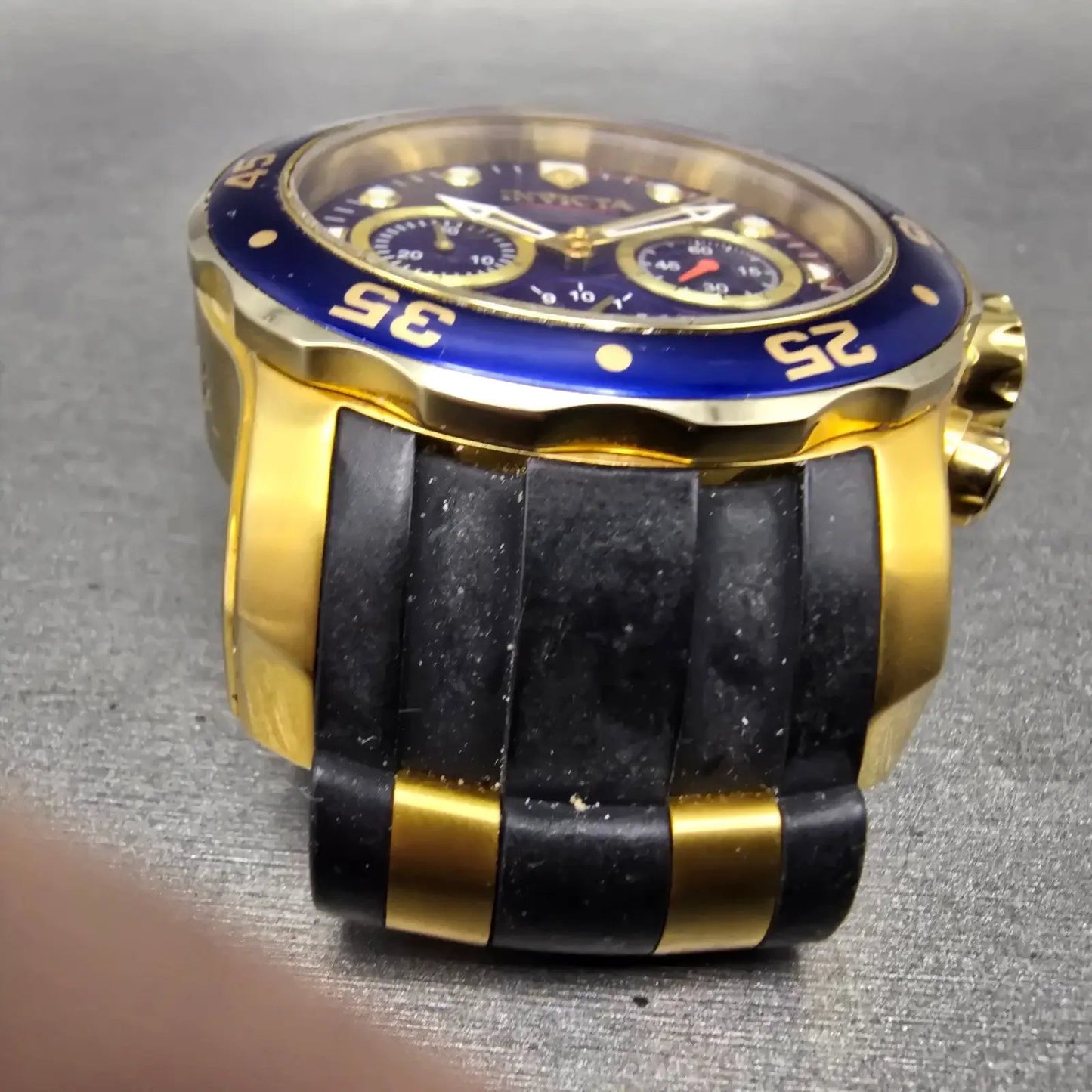 Invicta Pro Diver Chronograph Watch Men 48mm Blue Dial Gold Tone 21929 PARTS3