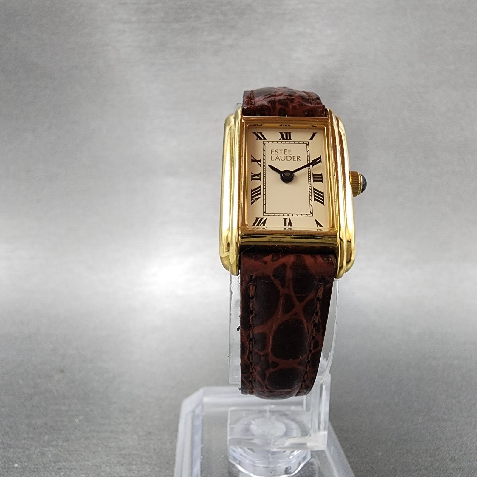 Estee Lauder Tank Watch Women 18mm cream Dial Gold Tone Rectangle New Battery5