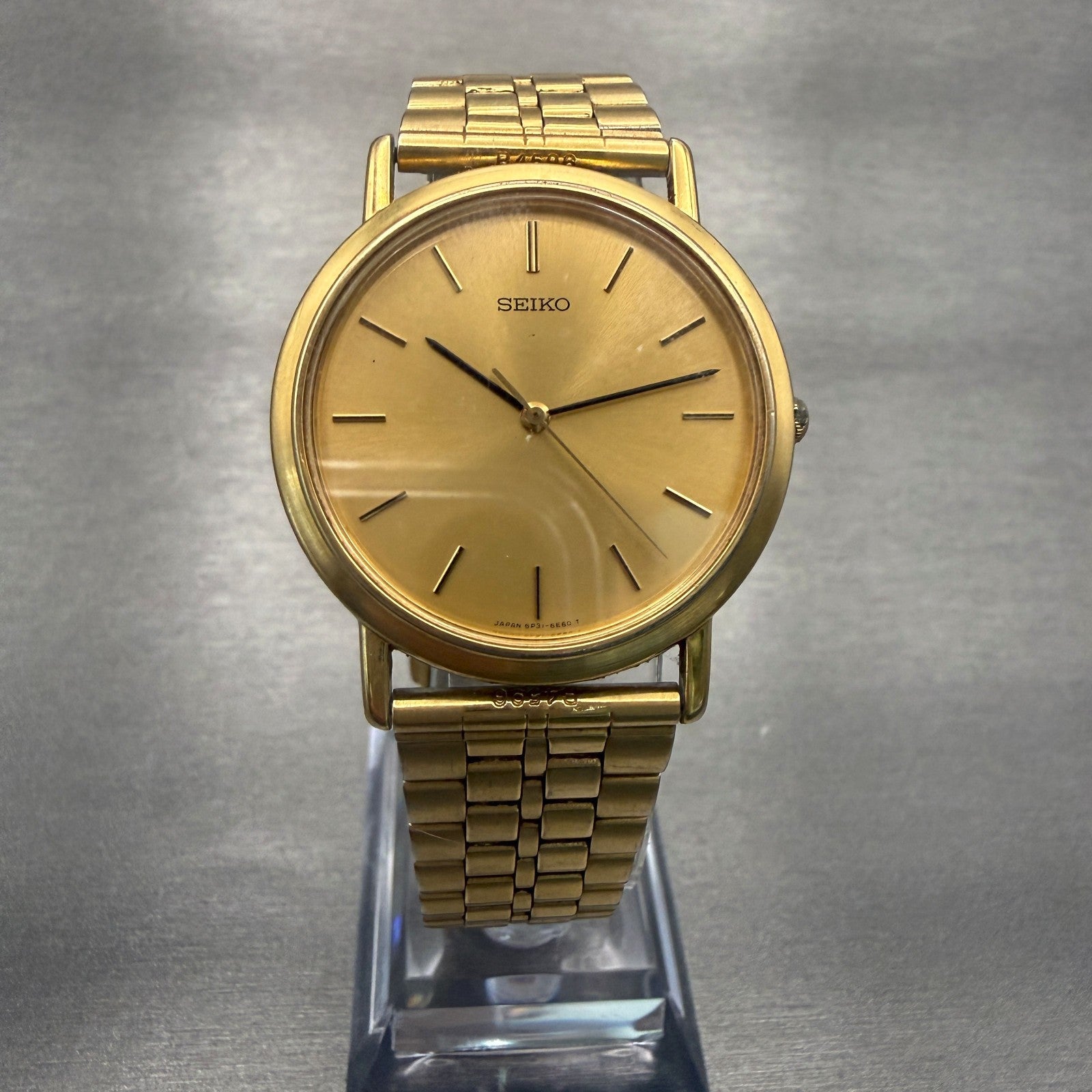 Seiko Watch Men 33mm Gold Dial Gold Tone Round 5P31-6090 New Battery5