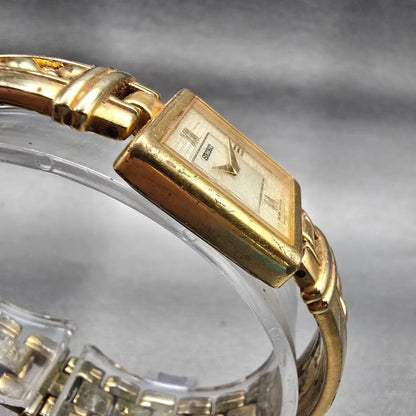 Seiko Watch Women 19mm Champagne Dial Gold Tone Square V400-6280 New Battery VTG3