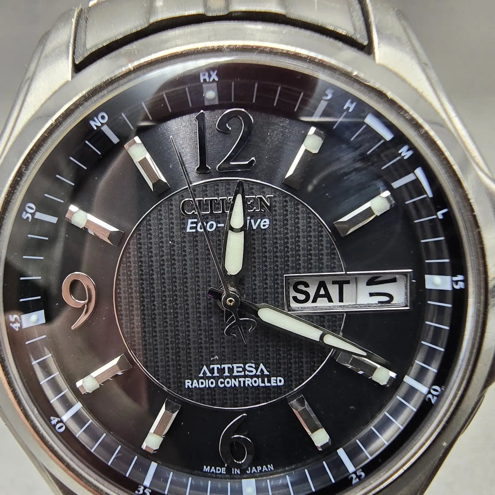 Citizen Eco-Drive Attesa Watch Men 41mm Black Dial Titanium Atomic Daydate PARTS3