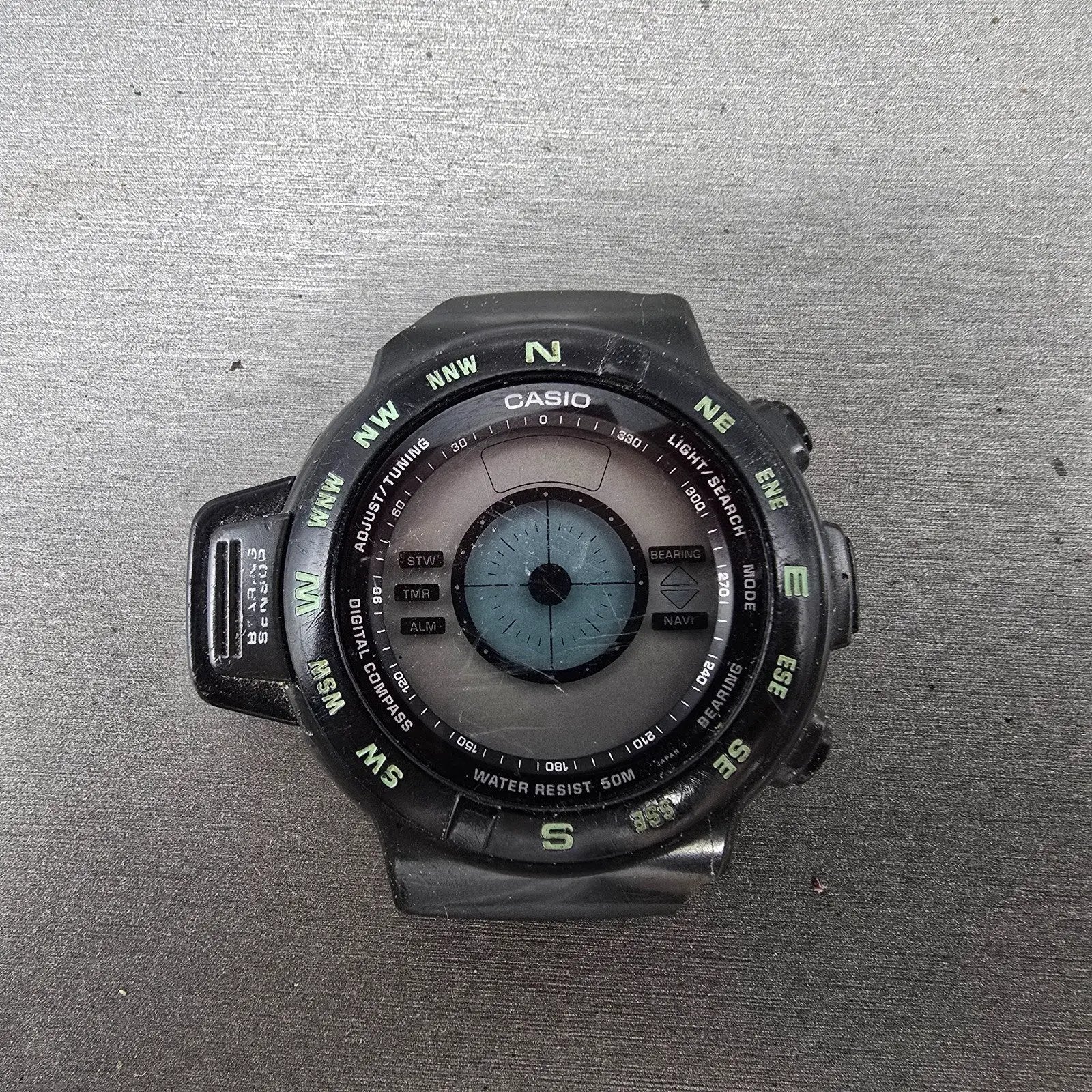 Casio CPW-100 Watch Men 42mm Black Compass Digital Round Vintage PARTS VTG0