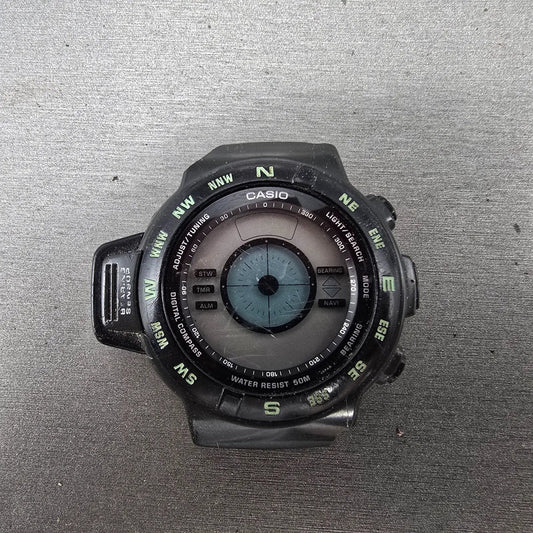 Casio CPW-100 Watch Men 42mm Black Compass Digital Round Vintage PARTS VTG0