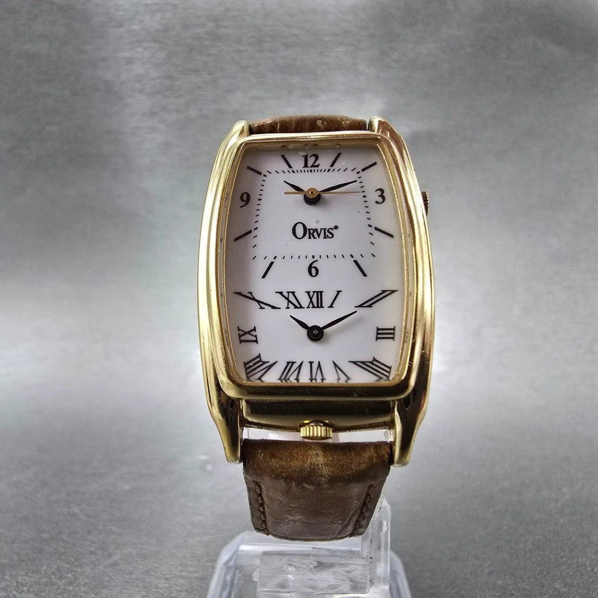 Orvis Dual Time Watch Women 23mm White Dial Gold Tone Rectangle New Battery GT5