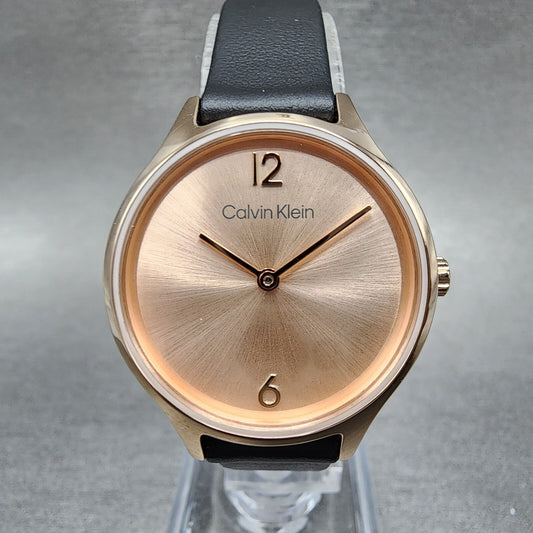 Calvin Klein Watch Women 28mm Pink Dial Rose Gold Tone Round Leather 252000600