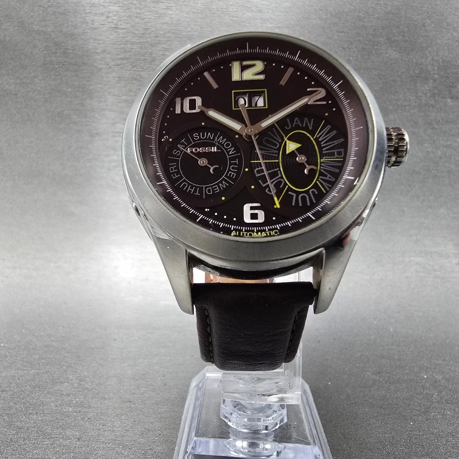 Fossil Automatic Watch Men 45mm Brown Dial Steel Triple Calendar ME1031 Runs5