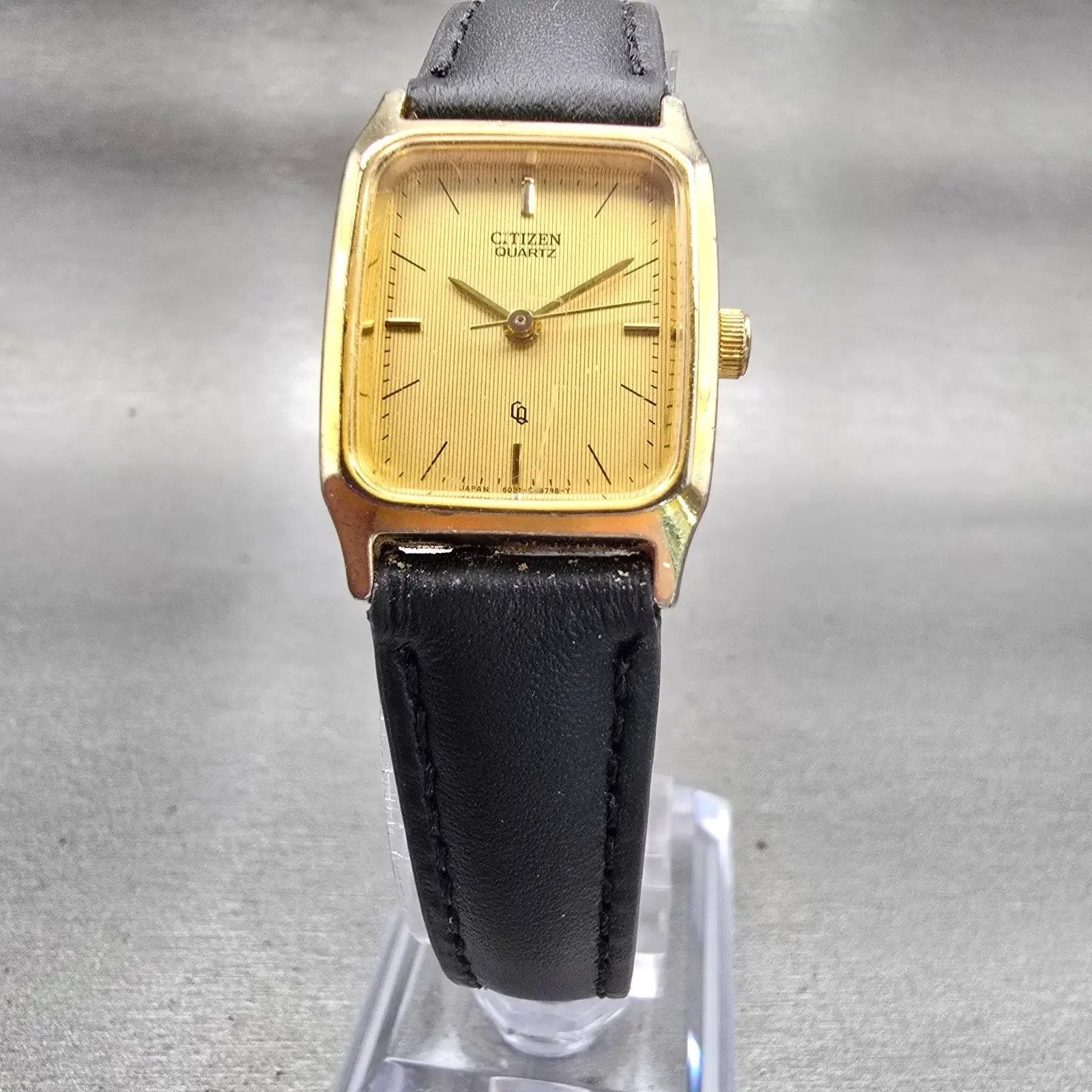 Citizen CQ Watch Women 19mm Gold Dial Gold Tone Rectangle 6031-G10002 New Batt5
