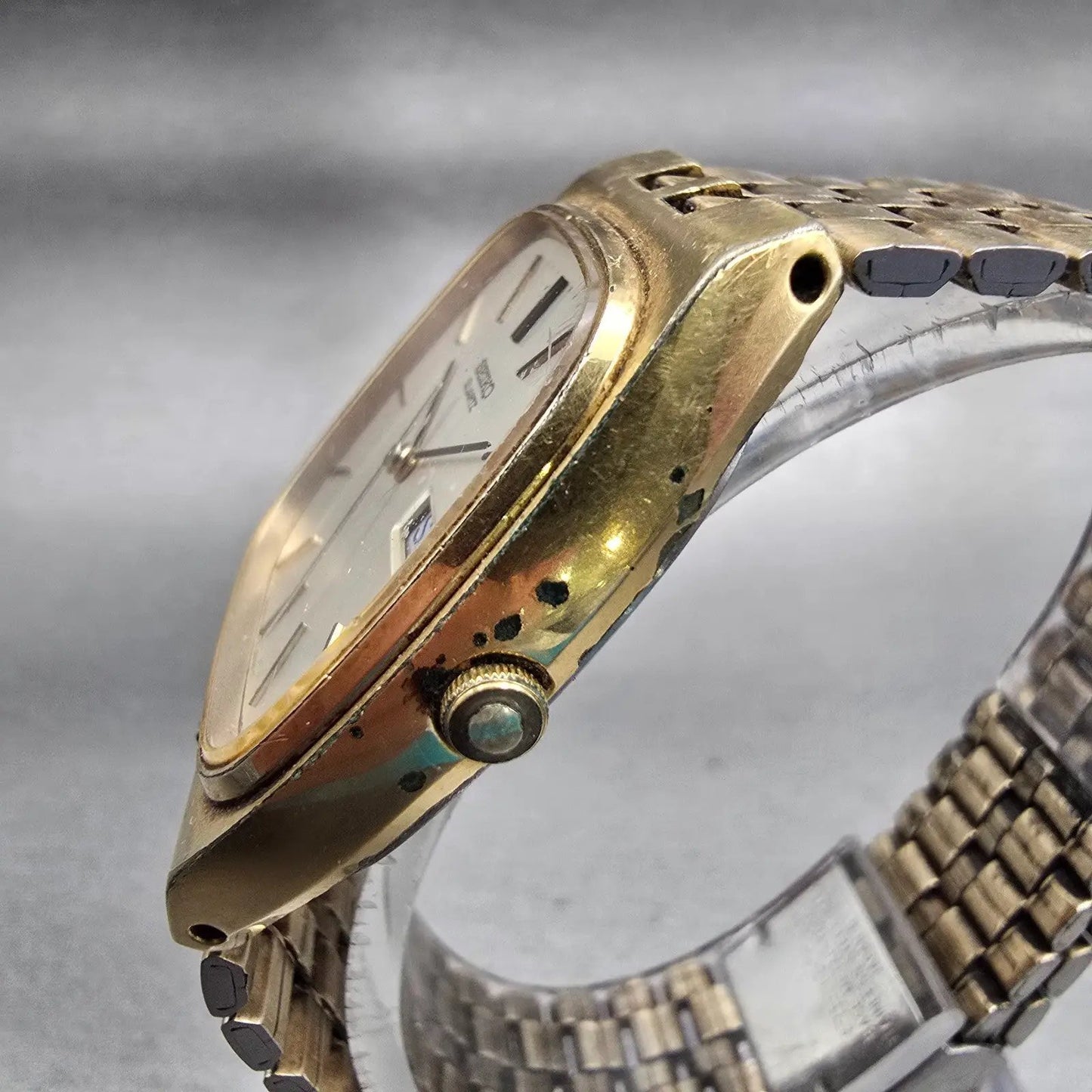 Seiko Watch Men 32mm Silver Dial Gold Tone Daydate 7813-5009 New Battery Vintage2