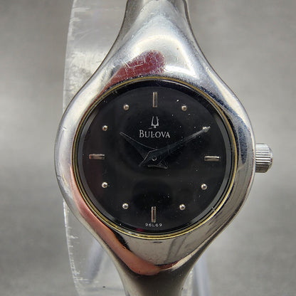 Bulova Watch Women 20mm Black Dial Stainless Steel Round 96L69 New Battery