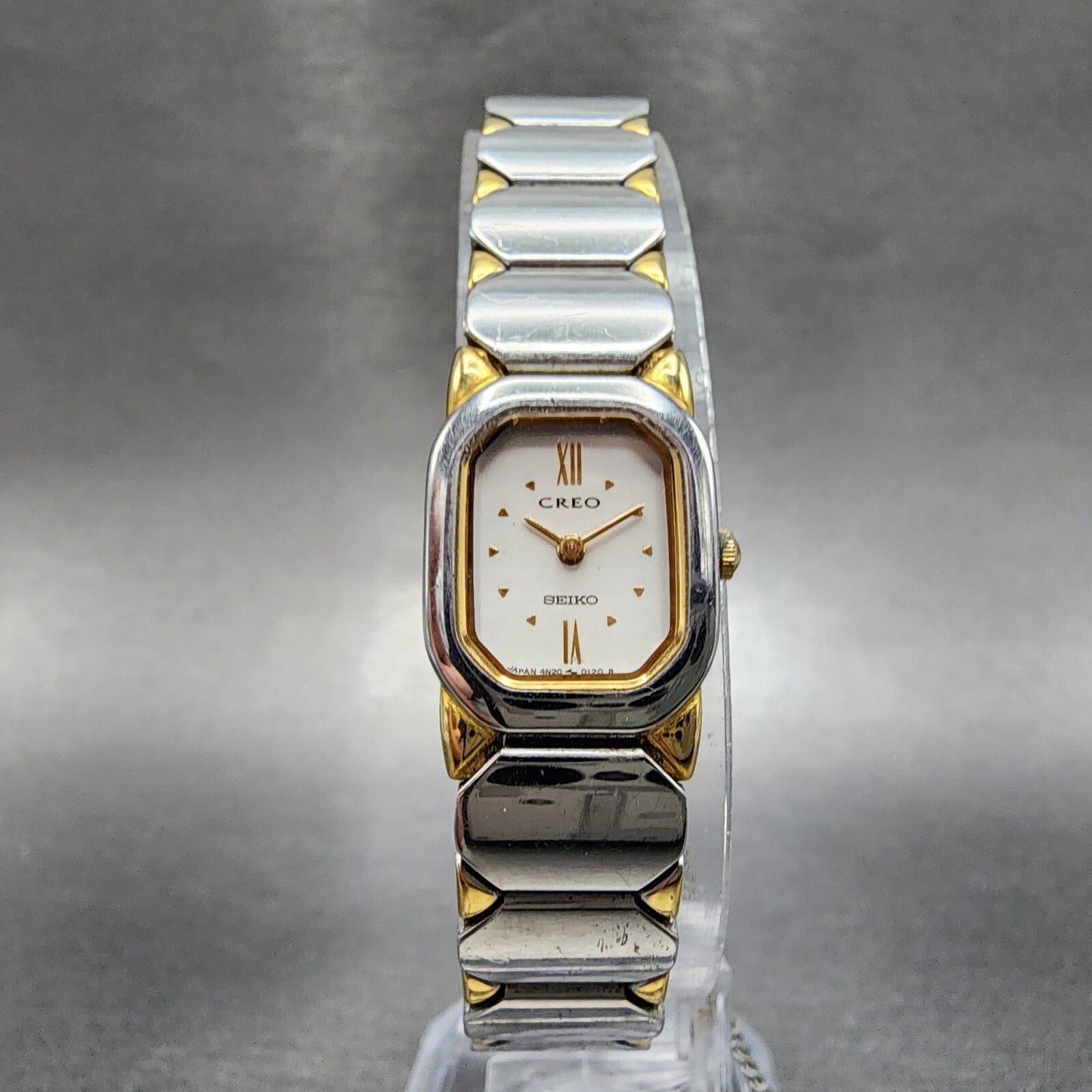 Seiko Creo Watch Women 16mm White Dial Two Tone Rectangle 4N205022 New Battery5