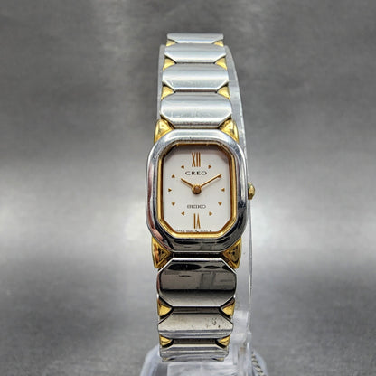 Seiko Creo Watch Women 16mm White Dial Two Tone Rectangle 4N205022 New Battery5