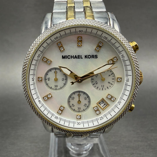 Michael Kors Ritz Chronograph Watch Women 37mm MOP Dial Two Tone New Battery0