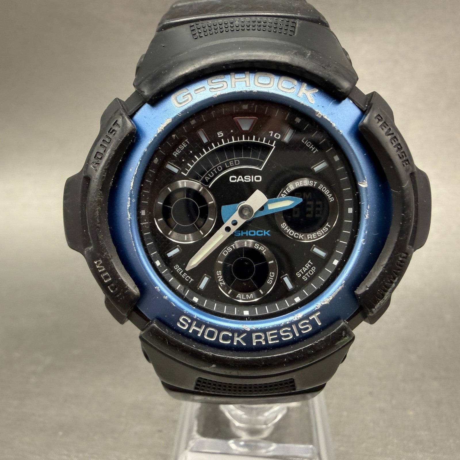 Casio G-Shock AW-591 Watch Men 47mm Black Tone Blue Bezel Alarm Chrono New Batt0