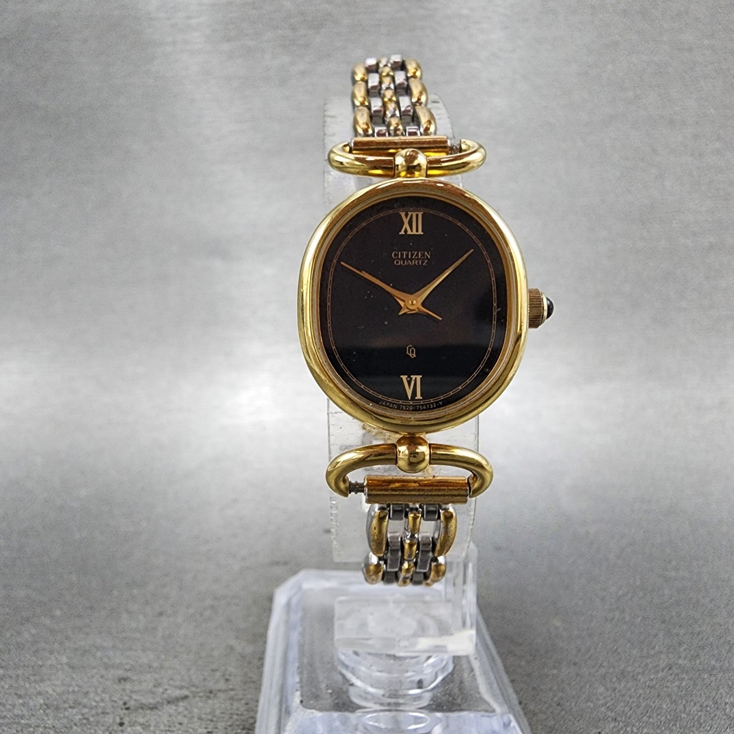 Citizen CQ Watch Women 21mm Black Dial Gold Tone Oval 4154525 New Battery5