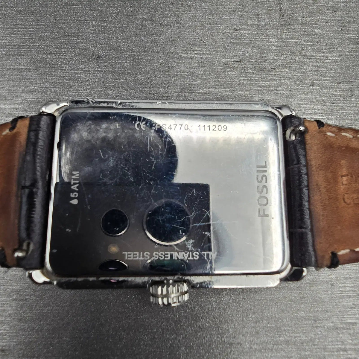Fossil Truman Watch Men 33mm Black Dial Silver Tone Date Rectangle FS4770 NewBat10