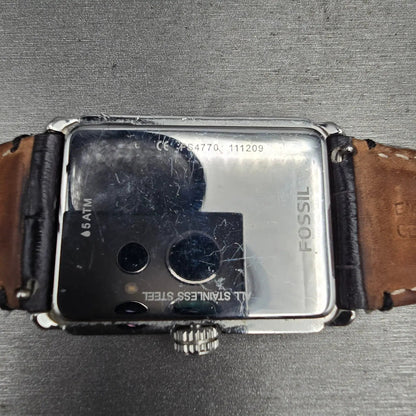Fossil Truman Watch Men 33mm Black Dial Silver Tone Date Rectangle FS4770 NewBat10